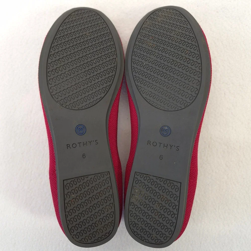 Rothys The Flat Red Knit Round Toe Ballet Flats Womens 6